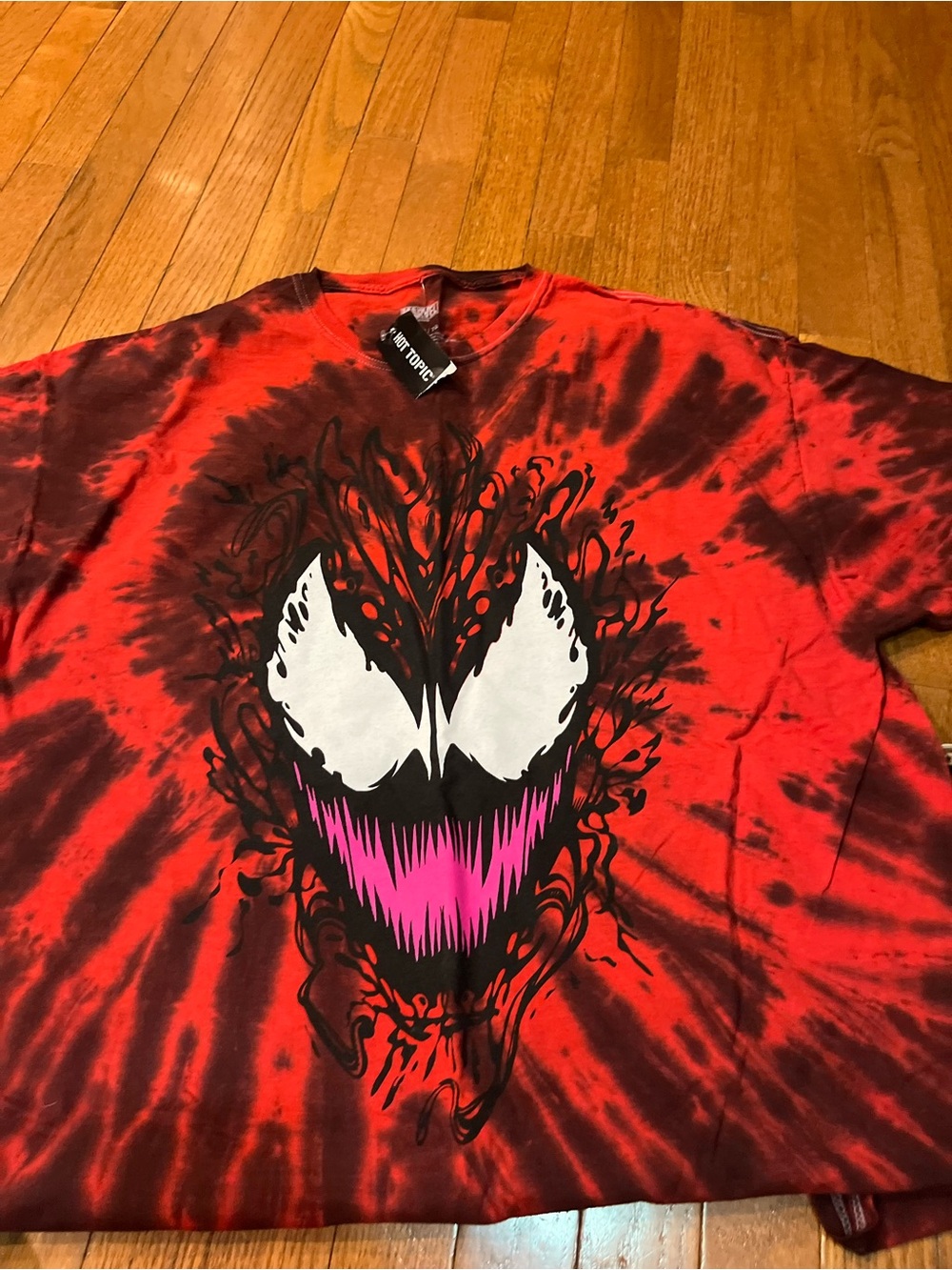 Marvel Men’s Red & Black Tie-Dye Graphic Tee with Venom-Style Face